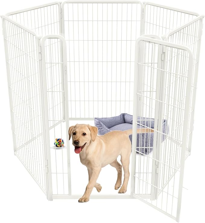 FXW Homeplus Dog Playpen for Indoor Use - Stress-Free and Safe Play, Heavy Duty 45 Inch 6 Panels Dog Pen for Large Dogs, White│Patented