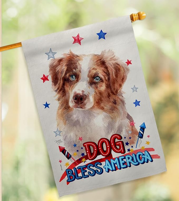 Breeze Decor Patriotic Red Australian Shepherd House Flag-Pack Dog Puppy Spoiled Paw Canine Fur Pet Nature Farm Animal Creature Applique Banner Small Garden Yard Gift Double-Sided, Made in USA