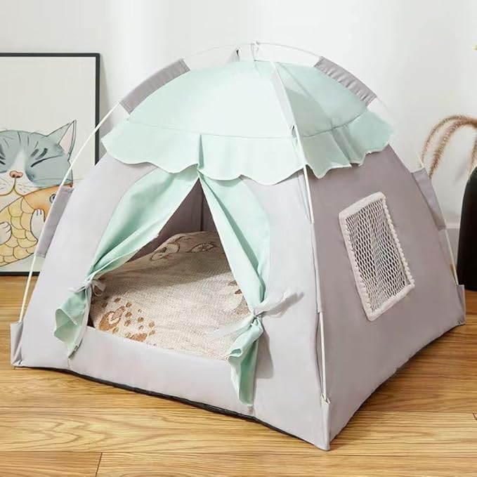 Cute Cat Teepee Cave, Cat Tent Foldable Indoor Outdoor with Thick Mat,Puppy Bed Tent,Bunny Pet Tent Teepee,Portable Dog House Teepee Tent, Cat Bed,Dog Bed Tent,Puppy Bunny,Pet Tent Teepee (W, XL)