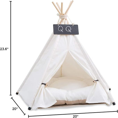 Pet Teepee with Cushion for Dogs and Cats Puppies House with Bed Pet Tent Bed Indoor Outdoor (Modern)
