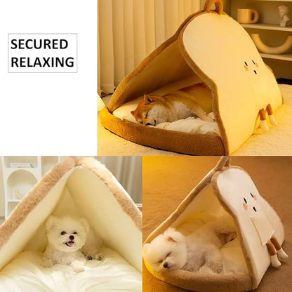 Portable Pet Cave for Puppy Kitten Cute Toast Design for Small Pets Cosy Cuddler (XL: up to 22lbs)