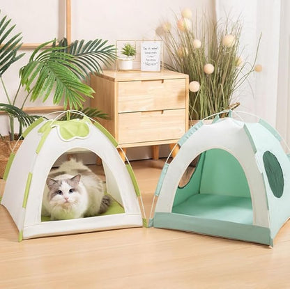Cute Cat Teepee Cave, Cat Tent Foldable Indoor Outdoor with Thick Mat,Puppy Bed Tent,Bunny Pet Tent Teepee,Portable Dog House Teepee Tent, Cat Bed,Dog Bed Tent,Puppy Bunny,Pet Tent Teepee (U, M)