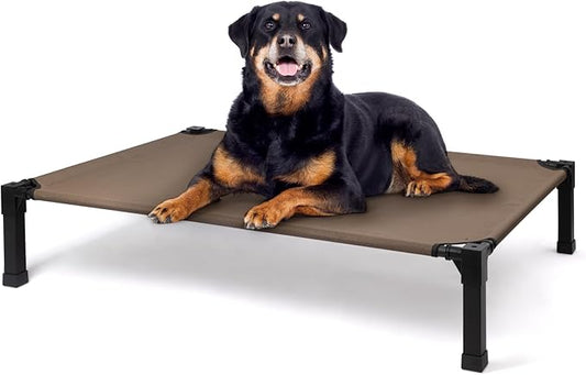 Cooling Elevated Dog Bed, Raised Dog Bed with Washable Breathable Mesh and Metal Frame, Portable Dog Cot Bed with No-Slip Feet for Outdoor and Indoor Use