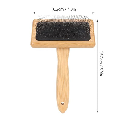 Macrame Slicker Comb with Hole Cushion Finely Polished Bamboo Cleaning Brush Sheepskin Wool Stainless Steel Pins Carding Rug Fur Brushes Long Prongs Pet (13.7x20.3x5.2cm