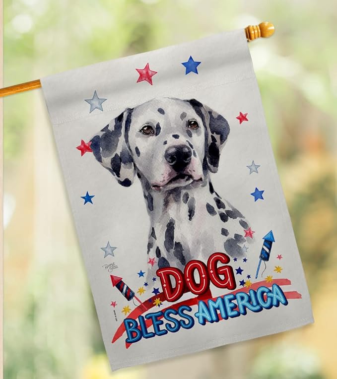 Breeze Decor Patriotic Dalmatian House Flag Pack Dog Puppy Spoiled Paw Canine Fur Pet Nature Farm Animal Creature Vintage Applique Banner Small Garden Yard Gift Double-Sided, Made in USA