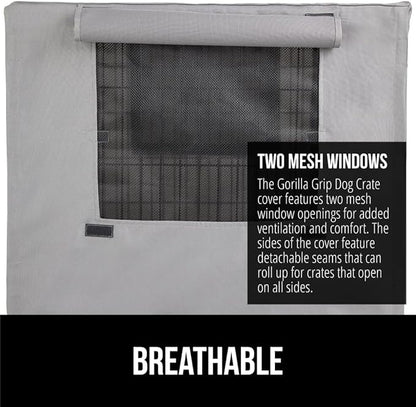 Gorilla Grip Dog Crate Covers Compatible with Amazon Basics Dog Crates, All Sides Open, Privacy Cover Fits 36" Wire Kennel, Breathable Mesh Windows, Light Reducing Puppy Training Cage Topper, Gray