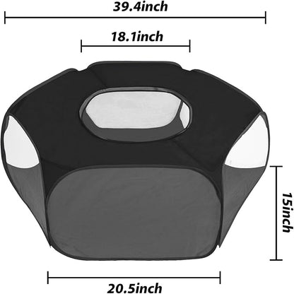 Portable Pet Tent Small Animal Pet Playpen Breathable Transparent Pet Tent with Zipper Top Cover Indoor Outdoor Foldable Cage Exercise Yard Fence for Kitten Puppy Guinea Pig Small Dogs Cats