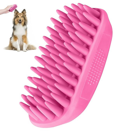 Dog Bath Brush, Dog Bath Supplies Silicone Shampoo Brush Long & Short Haired Dogs Cats, Scrubber Washing Grooming Pet Brush, Soft Massage Shedding Brush Bathing Shower Small Large Pets (Pink)