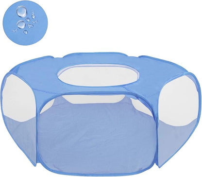 Portable Pet Tent Small Animal Pet Playpen Breathable Transparent Pet Tent with Zipper Top Cover Indoor Outdoor Foldable Cage Exercise Yard Fence for Kitten Puppy Guinea Pig Small Dogs Cats