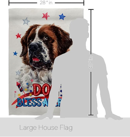 Breeze Decor Patriotic St Bernard Dog House Flag Pack Puppy Spoiled Paw Canine Fur Pet Nature Farm Animal Creature Embroidery Banner Small Garden Yard Gift Double-Sided, Made in USA