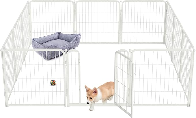 FXW Homeplus Dog Playpen for Indoor Use - Stress-Free and Safe Play, Heavy Duty 24 Inch 12 Panels Dog Pen for Puppies & Small Dogs, White│Patented