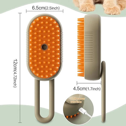 Pet Grooming Steam Brush for Dogs and Cats, Rechargeable Pet Hair Brush, Soft and Comfortable Bathing Brush for Shedding and Cleaning, Suitable for Long/Short Hair (Olive)