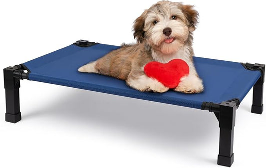 Cooling Elevated Dog Bed, Raised Dog Bed with Washable Breathable Mesh and Metal Frame, Portable Dog Cot Bed with No-Slip Feet for Outdoor and Indoor Use