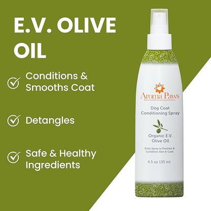 Scented Dog Coat Spray – Cleansing, Conditioning, Moisturizing – Toxin Free – Aromatic Grooming Puppy Spray – Loosens Knots, Tangles – 4.5 oz., Dog Coat Olive Oil Detangling Spray