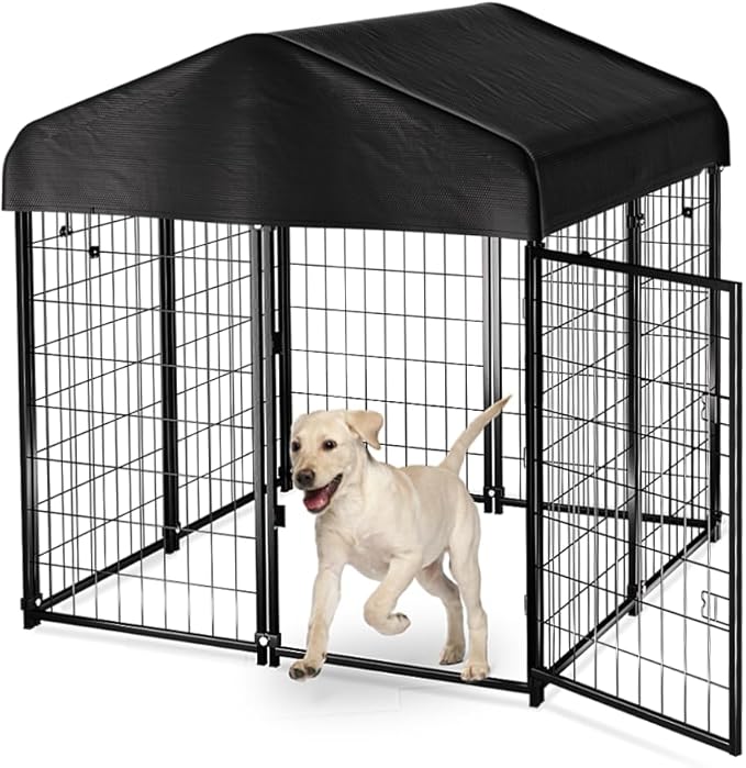 PawGiant Dog Kennel Outdoor, Dog House with Roof Waterproof Cover for Medium to Small Dog Outside 4ft x 4ft x 4.5ft, Pet Enclosures Crate Cage Playpen Run Indoor