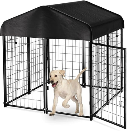 PawGiant Dog Kennel Outdoor, Dog House with Roof Waterproof Cover for Medium to Small Dog Outside 4ft x 4ft x 4.5ft, Pet Enclosures Crate Cage Playpen Run Indoor