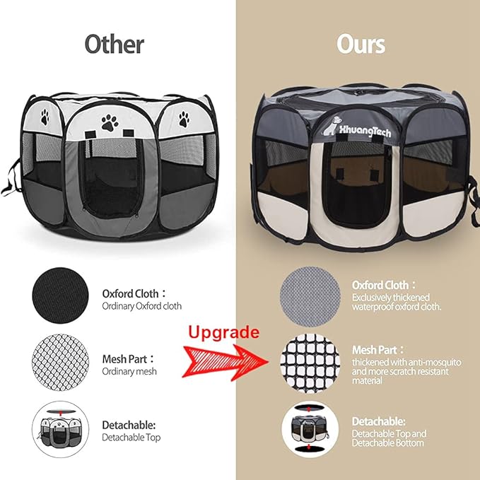 Foldable Pet Dog Playpen, Pop Up Portable Cat Playpen, Indoor/Outdoor for Kitten Puppy Play Pen, Cats Crate Tent with Carrying Bag, 600D Oxford (Grey + Beige, Medium (31.5"x31.5"x23"), 8)