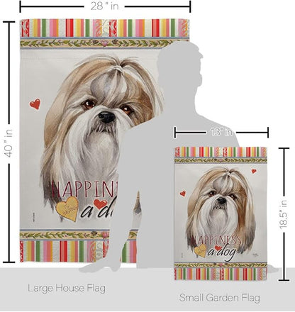 Breeze Decor Shih Tzu Happiness Garden House Flag Kit Dog Puppy Spoiled Paw Canine Fur Pet Nature Farm Animal Creature Decoration Banner Small Yard Gift Double-Sided, Made in USA