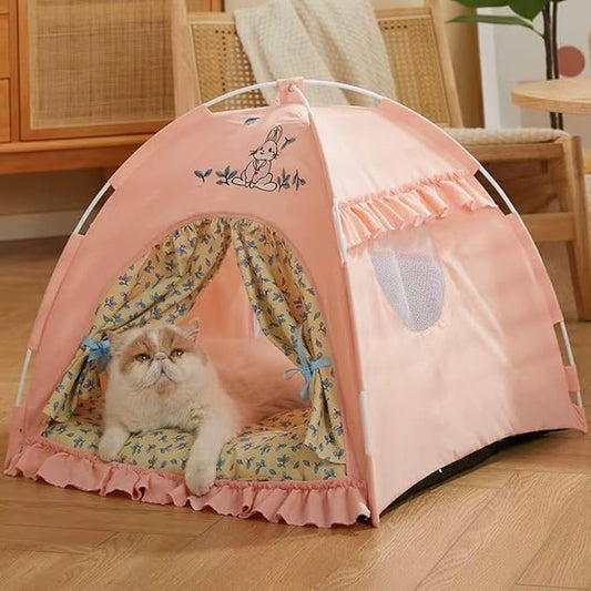 Cute Cat Teepee Cave, Cat Tent Foldable Indoor Outdoor with Thick Mat,Puppy Bed Tent,Bunny Pet Tent Teepee,Portable Dog House Teepee Tent, Cat Bed,Dog Bed Tent,Puppy Bunny,Pet Tent Teepee (Z2, XL)