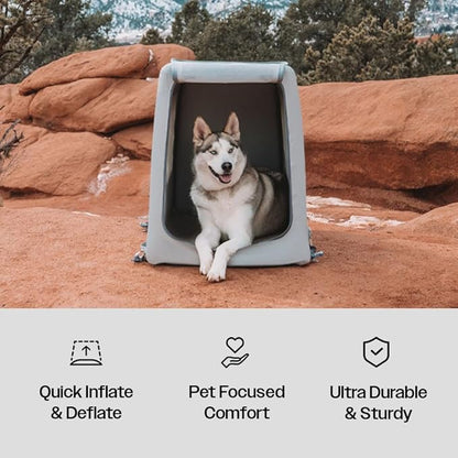 Diggs Enventur Small Soft Dog Crate - Portable Indoor & Outdoor Dog Kennel - Inflatable Ultra-Durable Travel Crate for Safe Car Travel & Adventures - 27" L x 18" W x 20" H (Grey)