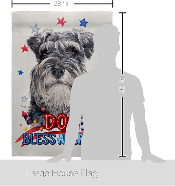 Breeze Decor Patriotic Miniature Schnauzer House Flag Set Dog Puppy Spoiled Paw Canine Fur Pet Nature Farm Animal Creature Decoration Banner Small Garden Yard Gift Double-Sided, Made in USA