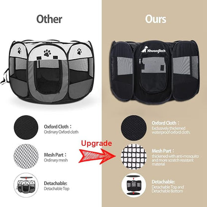 Foldable Pet Dog Playpen, Pop Up Portable Cat Playpen, Indoor/Outdoor for Kitten Puppy Play Pen, Cats Crate Tent with Carrying Bag, 600D Oxford (Black, Medium (31.5"x31.5"x23"), 8)