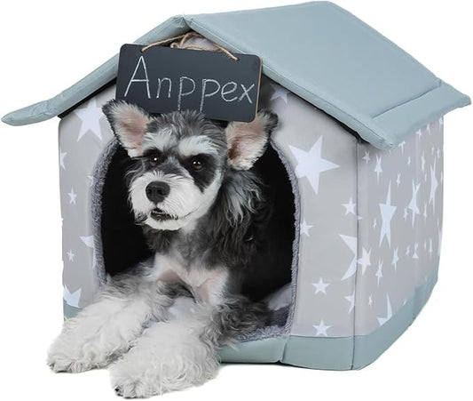 ANPPEX Cozy Dog House Indoor,S Size Indoor Dog House for Small Dogs and Cats,Covered Dog Bed House with Cushion,Grey