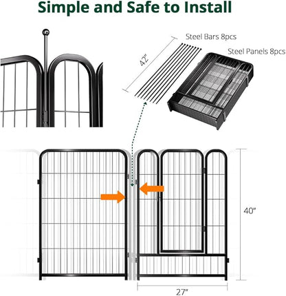 PawGiant Dog Fence Playpen 24”/32”/40” Indoor Outdoor for Small/Medium/Large Dogs, Metal Pet Puppy Cat Exercise Fencing Gate Crate Cage Outside RV, Camping, Yard, Garden
