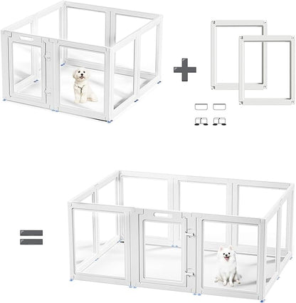 Clear Acrylic Dog Playpen Transparent Dog Playpen Indoor, Easy Assemble Clear Pet Pen for Puppy Bunny Cat Pig, Sturdy & Easy Cleaning Plastic Dog Puppy Fence (23.6" H, 2PCS)