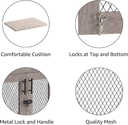 unipaws Dog Crate Furniture, Wooden Dog Kennel for Small Breed, Indoor Decorative Wood Dog Cage, Inside Side End Table Crate with Tray and Dog Bed for Puppy, Cats, Min Pigs, Rabbit, Up to 25 lbs