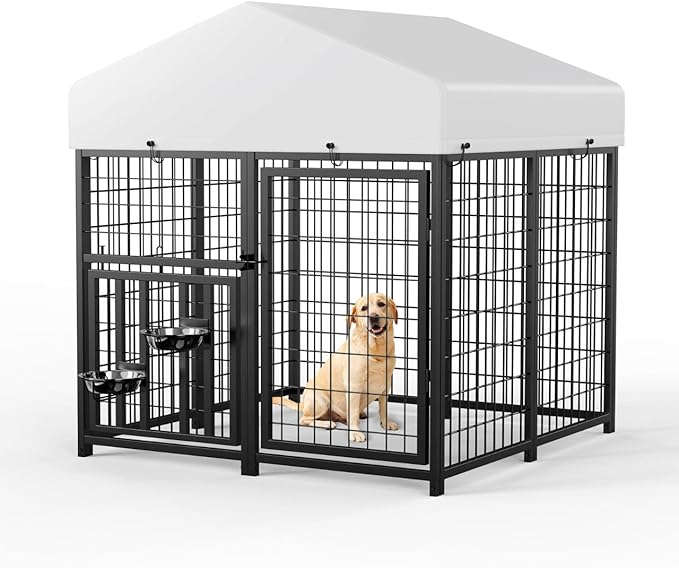 Large Dog Kennel Outdoor Pet Pens Dogs Run Enclosure Animal Hutch Metal Coop Fence with Rotating Bowl