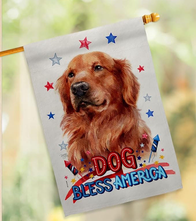 Breeze Decor Patriotic Red Golden Retriever Garden House Flag-Kit Dog Puppy Spoiled Paw Canine Fur Pet Nature Farm Animal Creature Decoration Banner Small Yard Gift Double-Sided, Made in USA