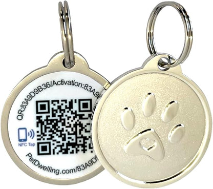 Premium NFC & QR Code Smart ID Tag for Dogs - Easy Scanning, Instant Profile Access, Real-Time Location Alerts(Silver Paw)