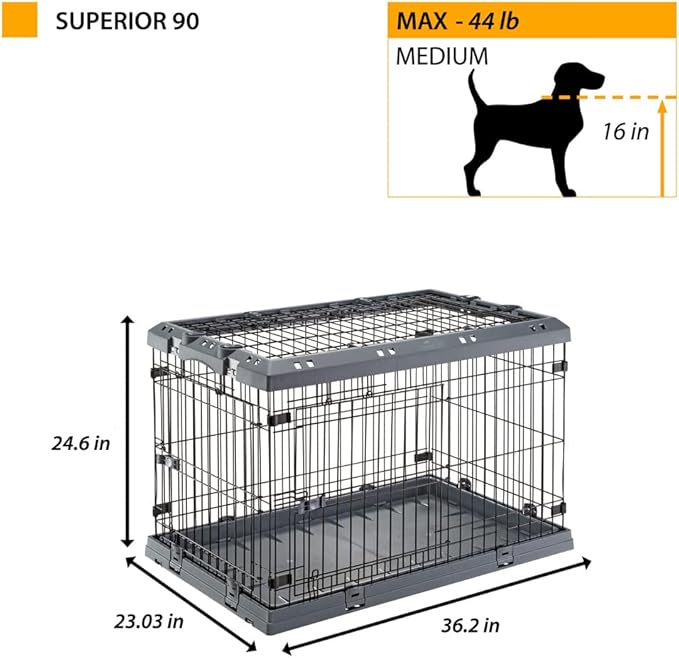 Ferplast Superior Hybrid ECO Dog Crate and Playpen, Environmentally Friendly Dog Crate Made with Recycled Plastic, 36-Inch, Gray