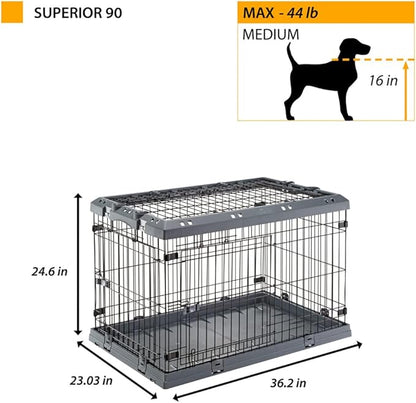 Ferplast Superior Hybrid ECO Dog Crate and Playpen, Environmentally Friendly Dog Crate Made with Recycled Plastic, 36-Inch, Gray