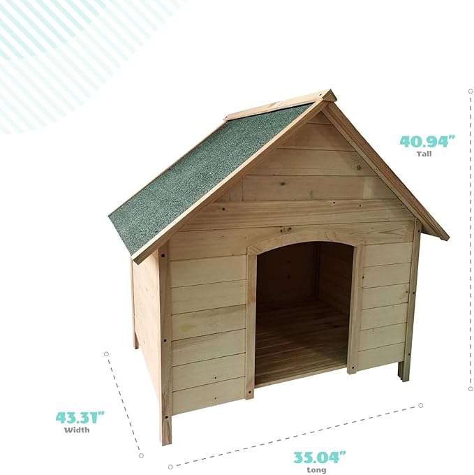 Critter Sitters Indoor or Outdoor 41'' Pet House, Weather-Resistant Dog House for Pets up to 44 Pounds, Waterproof Outdoor Dog House for Cats, Dogs, or Rabbits, Fir Wood Cat Houses for Outdoor Cats