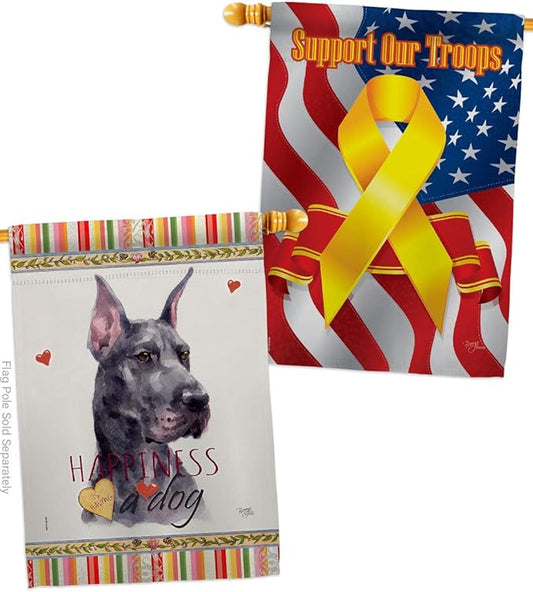 Breeze Decor Cropping Black Dane Happiness House Flag-Pack Dog Puppy Spoiled Paw Canine Fur Pet Nature Farm Animal Creature Support Our Troops Garden Yard Gift Double-Sided, Made in USA