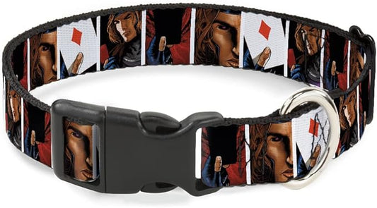 Marvel Comics Pet Collar, Dog Collar Plastic Buckle, X Men Gambit Cards Pose Blocks, 20 to 31 Inches 1.5 Inch Wide