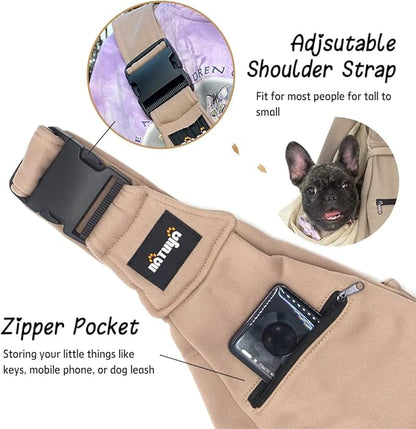 NATUYA Pet Dog Sling Carrier - Dog Sling with Net Bag for Carrier Dogs Cats-Hands Free Pet Bag-Buckle net Pocket pet Bag (Khaki)