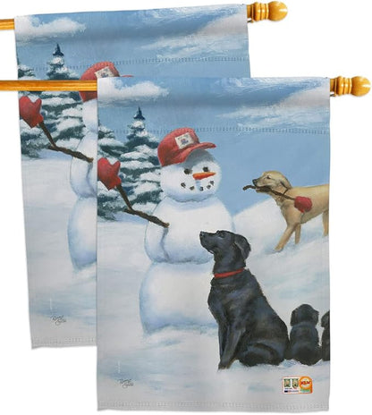 Breeze Decor Snow Pals House Flag 2 pcs Pack Dog Puppy Spoiled Paw Canine Fur Pet Nature Farm Animal Creature Decoration Banner Small Garden Yard Gift Double-Sided, Made in USA
