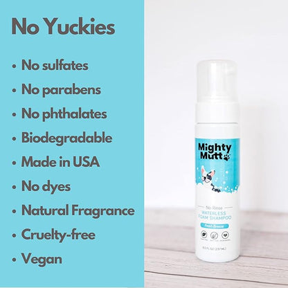 Mighty Mutt Waterless Dry Shampoo for Dogs (Fresh Breeze) + Refill | Hypoallergenic, De-Shedding and De-Tangling Deodorizing Foam Shampoo | 2 Pack Bundle