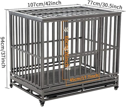 LUCKUP Heavy Duty Dog Cage Metal Kennel and Crate for Medium and Large Dogs, Pet Playpen with Four Wheels,Easy to Install,42 inch,Black
