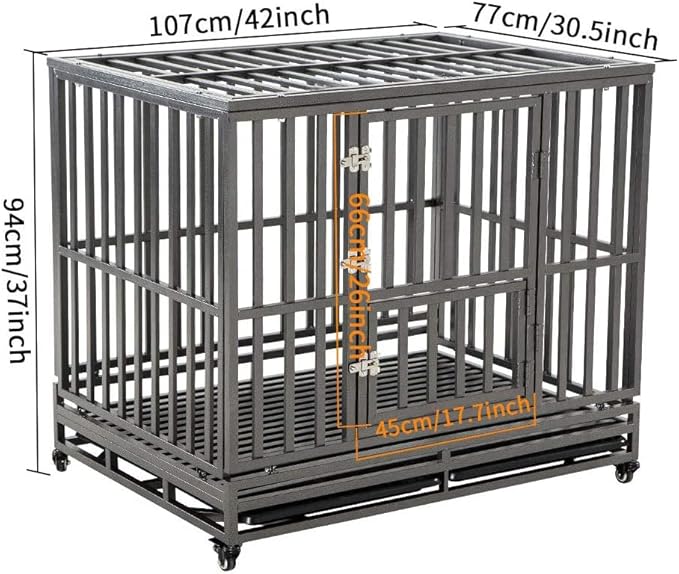LUCKUP Heavy Duty Dog Cage Metal Kennel and Crate for Medium and Large Dogs, Pet Playpen with Four Wheels,Easy to Install,42 inch,Black