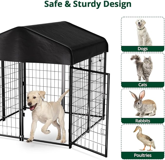 PawGiant Dog Kennel Outdoor, Dog House with Roof Waterproof Cover for Medium to Small Dog Outside 4ft x 4ft x 4.5ft, Pet Enclosures Crate Cage Playpen Run Indoor