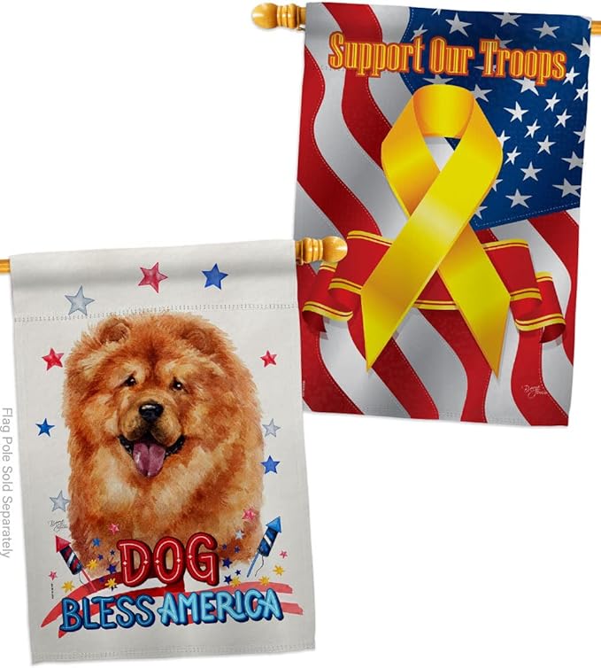 Breeze Decor Patriotic Chow House Flag Pack Dog Puppy Spoiled Paw Canine Fur Pet Nature Farm Animal Creature Support Our Troops Banner Small Garden Yard Gift Double-Sided, Made in USA