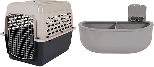 Petmate Vari Dog Kennel 32" and Petmate Double Diner Kennel Bowl, Gray, Small