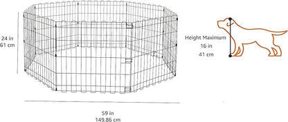 Amazon Basics Foldable Octagonal Metal Exercise Dog Playpen - Indoor/Outdoor, No Door, Extra Small (8 Panels, 24 x 24), Easy to assemble, store, and customize, 24" - Puppy, Black