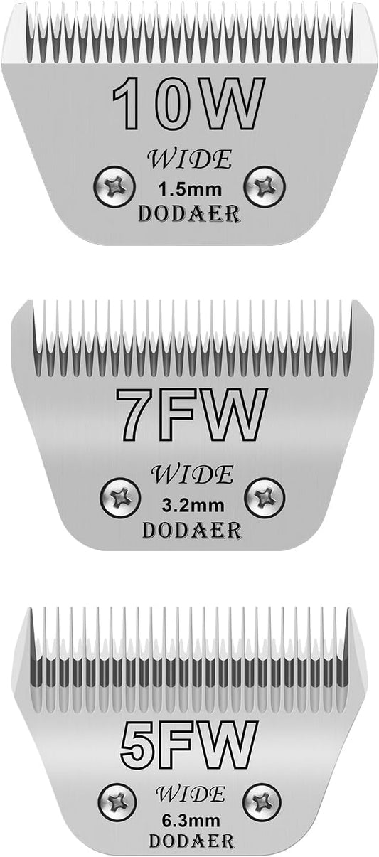10W+7FW+5FW Wide Blades for Dog Grooming,Compatible with Andis,Oster A5,Wahl km10 Clippers,Cutting Length 1/16" to 1/4",3 Pack