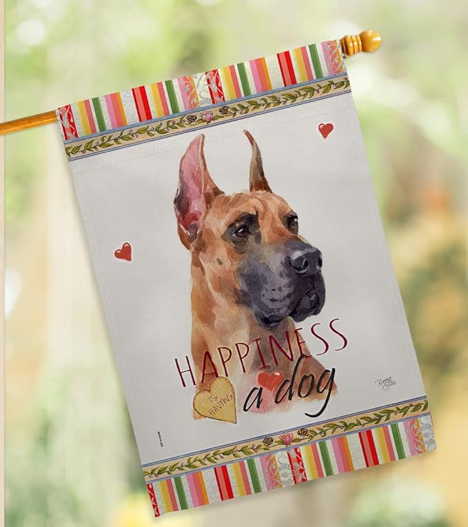 Breeze Decor Fawn Dane Happiness House Flag Set Dog Puppy Spoiled Paw Canine Fur Pet Nature Farm Animal Creature Decoration Banner Small Garden Yard Gift Double-Sided, Made in USA