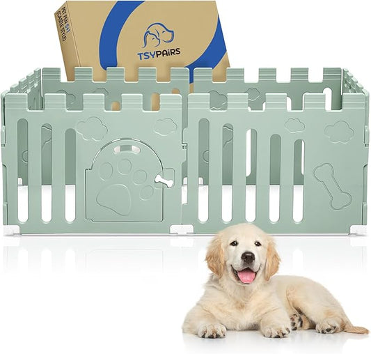 Dog Playpen with Door, 6-Panel 24" Indoor Cat Puppy Playpen, Strong Plastic Small Pet Safety Fence Dog Pen, Non-Slip and Secure Pet Gate, Green